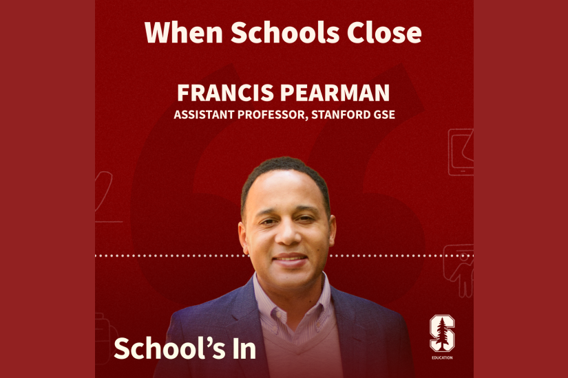 The School's In show tile graphic with a photo of Alvin Pearman and the title "When Schools Close"