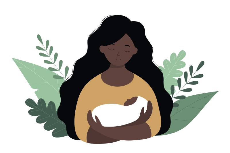 Image of Black woman with a baby in her arms