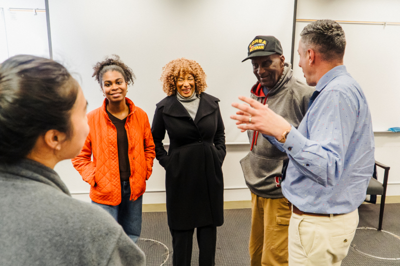 Bob Hoover (second from right) chats with STEP faculty and other Stanford community members.