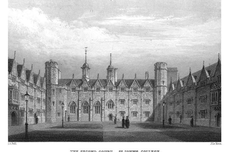 European institutions, such as Cambridge, helped initially define what it means to be a university. (Print c. 1840 by John Le Ceux, of Second Court, St. John's College, Cambridge)