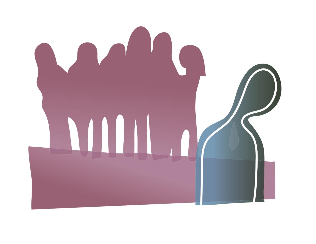 Image of a cluster of figures with one sad figure on the outside