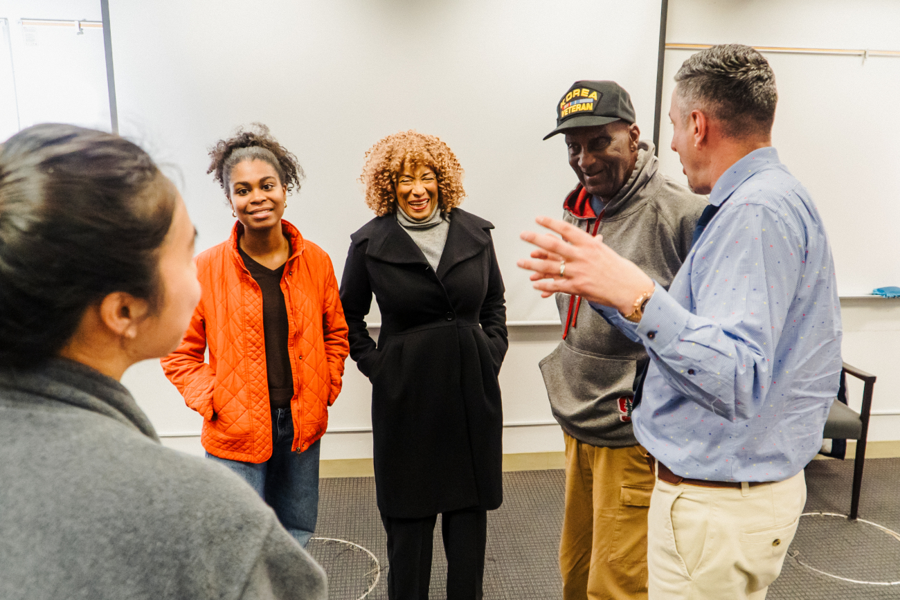 Bob Hoover (second from right) chats with STEP faculty and other Stanford community members.