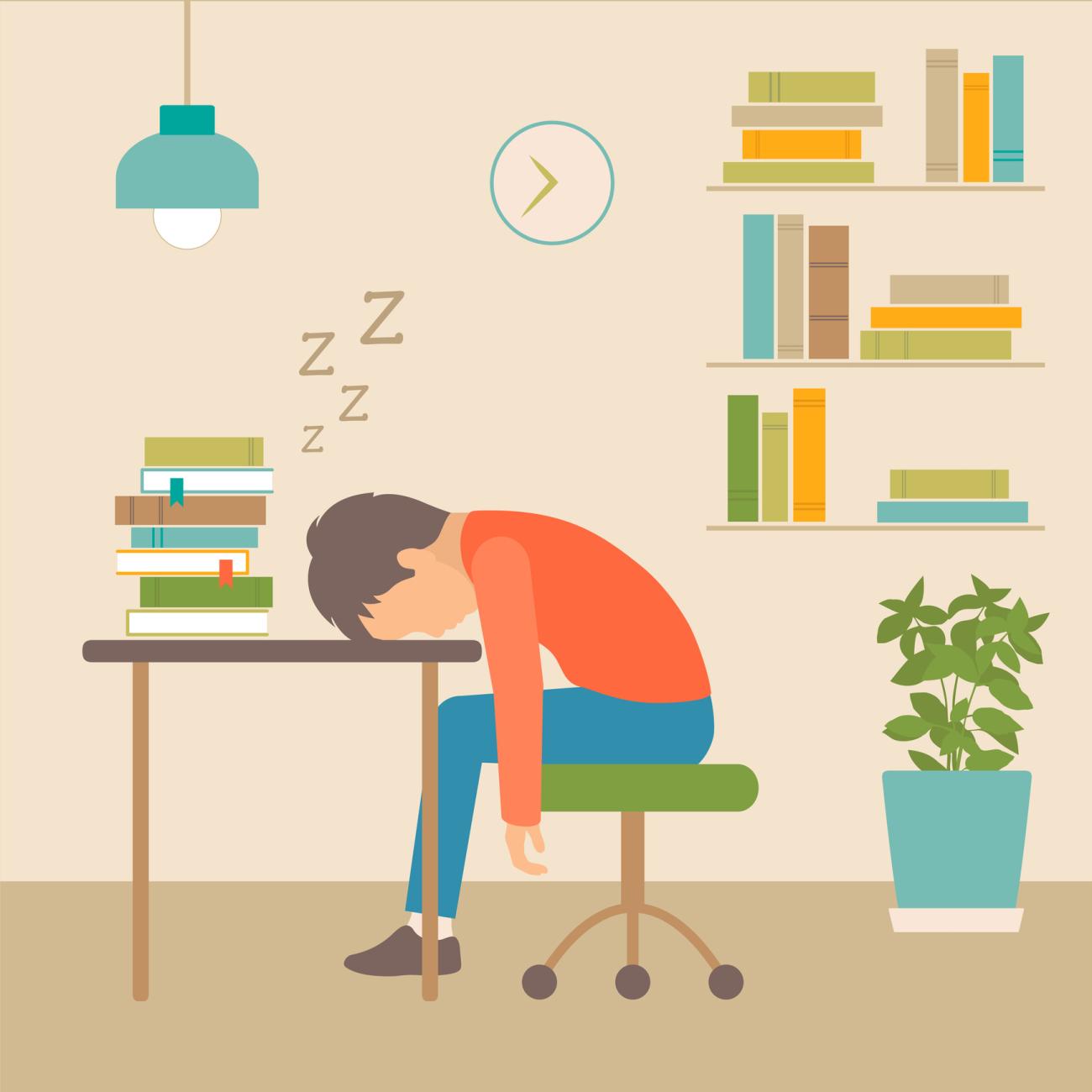 illustration of child asleep at his desk